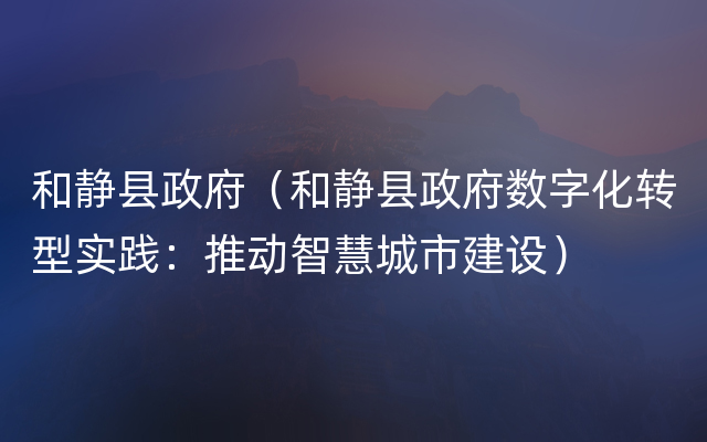 和静县政府（和静县政府数字化转型实践：推动智慧城市建设）