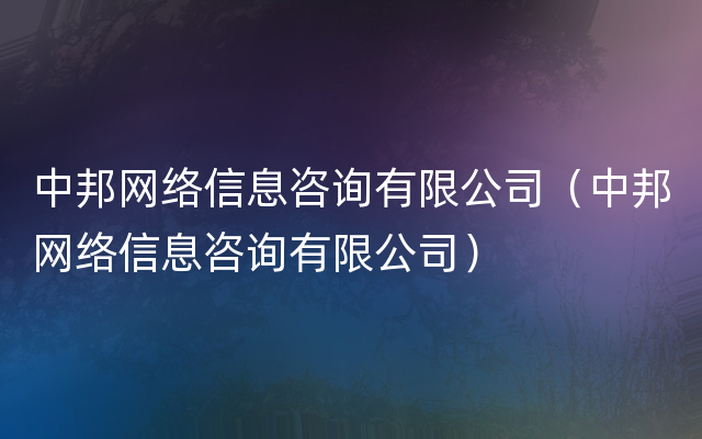 中邦网络信息咨询有限公司（中邦网络信息咨询有限公司）