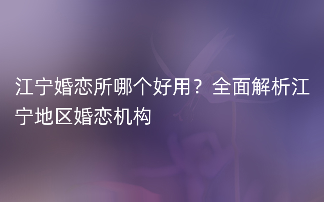 江宁婚恋所哪个好用？全面解析江宁地区婚恋机构