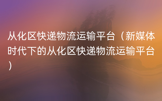 从化区快递物流运输平台（新媒体时代下的从化区快递物流运输平台）