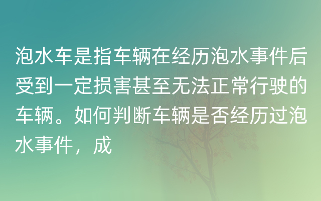 泡水车是指车辆在经历泡水事件后受到一定损害甚至无法正常行驶的车辆。如何判断车辆是