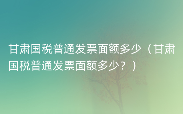 甘肃国税普通发票面额多少（甘肃国税普通发票面额多少？）