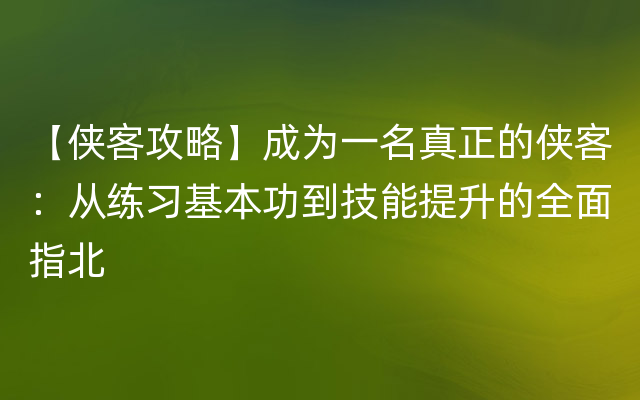 【侠客攻略】成为一名真正的侠客：从练习基本功到技能提升的全面指北