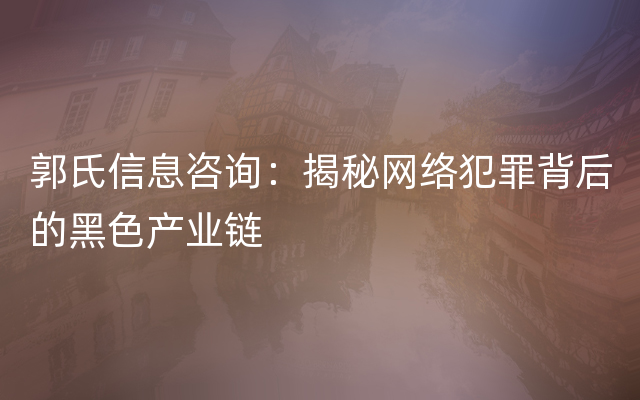 郭氏信息咨询：揭秘网络犯罪背后的黑色产业链