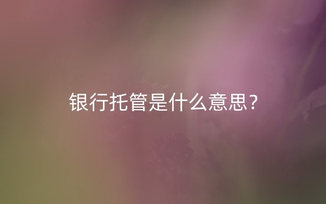 银行托管是什么意思？