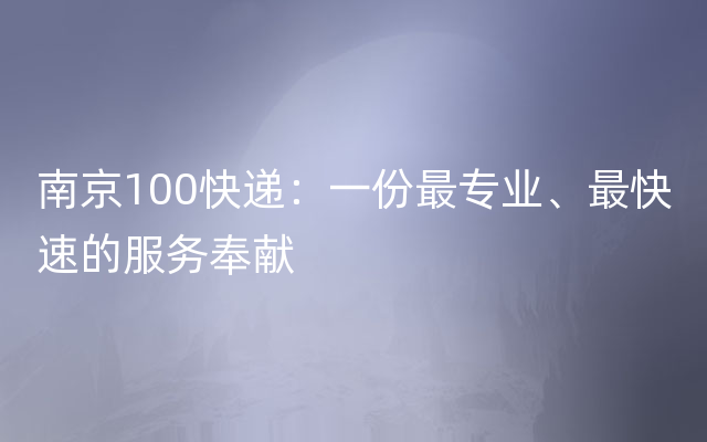 南京100快递：一份最专业、最快速的服务奉献