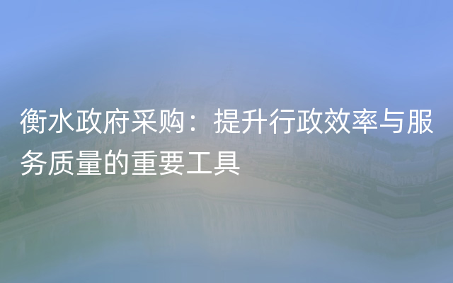 衡水政府采购：提升行政效率与服务质量的重要工具