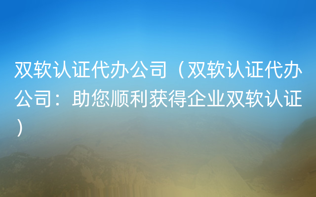 双软认证代办公司（双软认证代办公司：助您顺利获得企业双软认证）