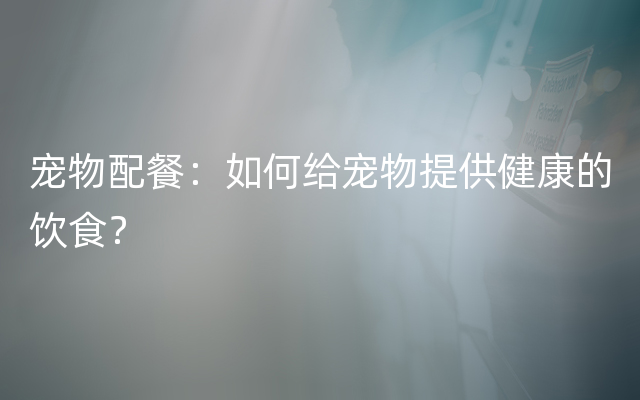 宠物配餐：如何给宠物提供健康的饮食？