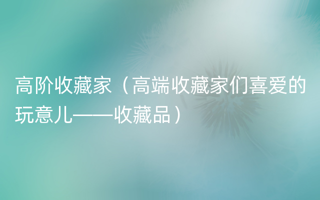 高阶收藏家（高端收藏家们喜爱的玩意儿——收藏品）