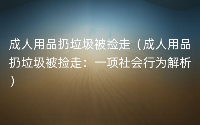 成人用品扔垃圾被捡走（成人用品扔垃圾被捡走：一项社会行为解析）