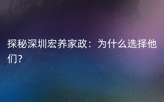 探秘深圳宏养家政：为什么选择他们？