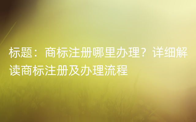 标题：商标注册哪里办理？详细解读商标注册及办理流程