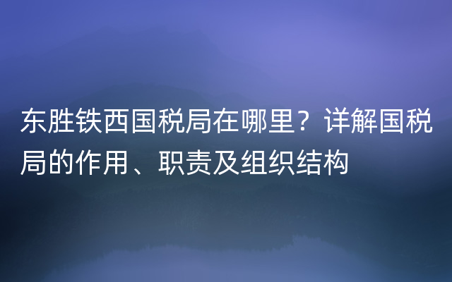 东胜铁西国税局在哪里？详解国税局的作用、职责及组织结构