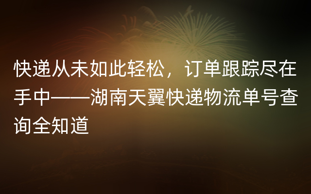 快递从未如此轻松，订单跟踪尽在手中——湖南天翼快递物流单号查询全知道