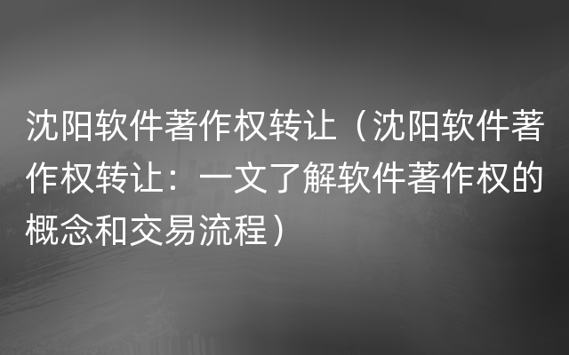 沈阳软件著作权转让（沈阳软件著作权转让：一文了解软件著作权的概念和交易流程）