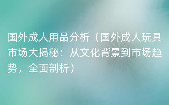 国外成人用品分析（国外成人玩具市场大揭秘：从文化背景到市场趋势，全面剖析）