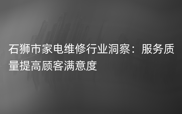 石狮市家电维修行业洞察：服务质量提高顾客满意度