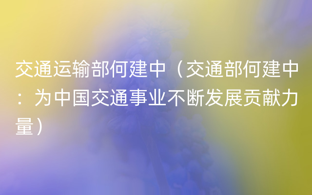 交通运输部何建中（交通部何建中：为中国交通事业不断发展贡献力量）