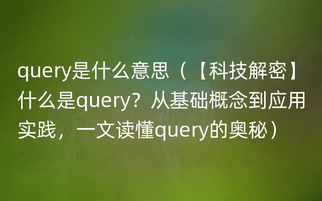 query是什么意思（【科技解密】什么是query？从基础概念到应用实践，一文读懂query的