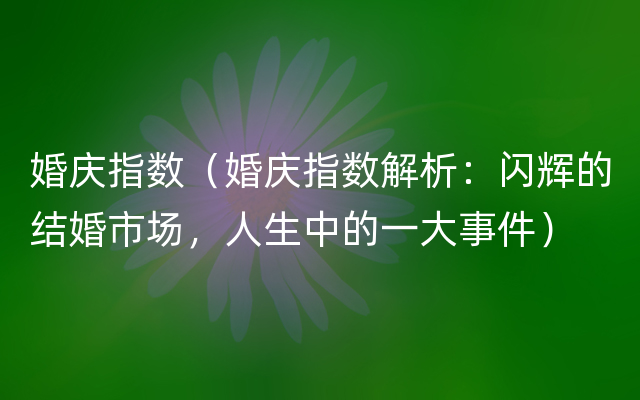 婚庆指数（婚庆指数解析：闪辉的结婚市场，人生中的一大事件）