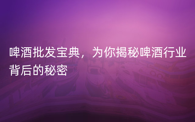 啤酒批发宝典，为你揭秘啤酒行业背后的秘密