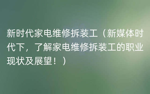 新时代家电维修拆装工（新媒体时代下，了解家电维修拆装工的职业现状及展望！）