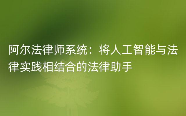 阿尔法律师系统：将人工智能与法律实践相结合的法律助手