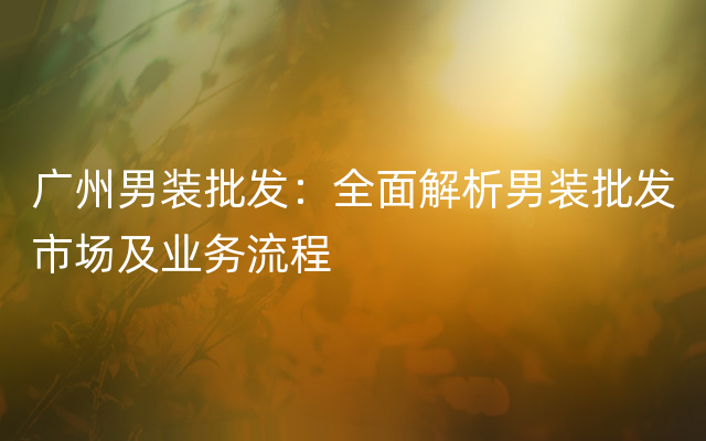 广州男装批发：全面解析男装批发市场及业务流程