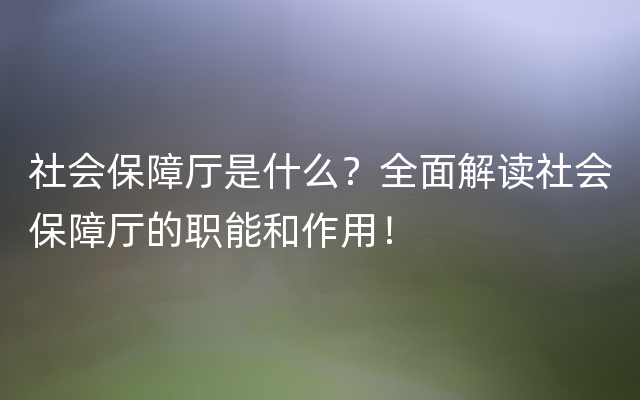 社会保障厅是什么？全面解读社会保障厅的职能和作