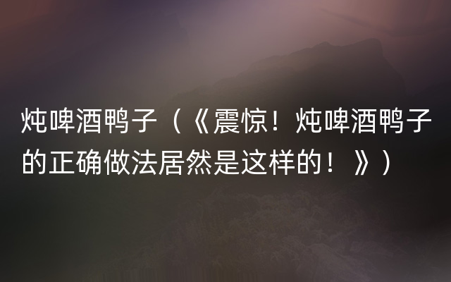 炖啤酒鸭子（《震惊！炖啤酒鸭子的正确做法居然是这样的！》）