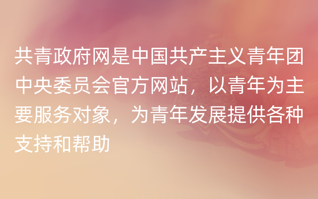 共青政府网是中国共产主义青年团中央委员会官方网站，以青年为主要服务对象，为青年发