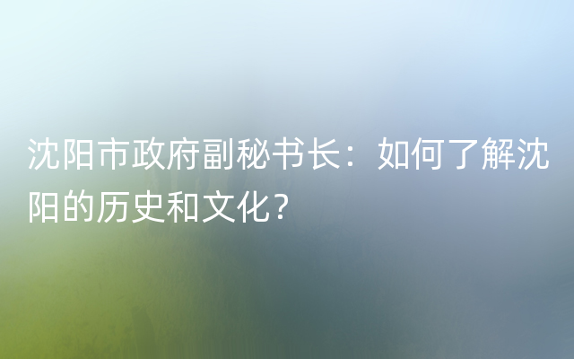 沈阳市政府副秘书长：如何了解沈阳的历史和文化？