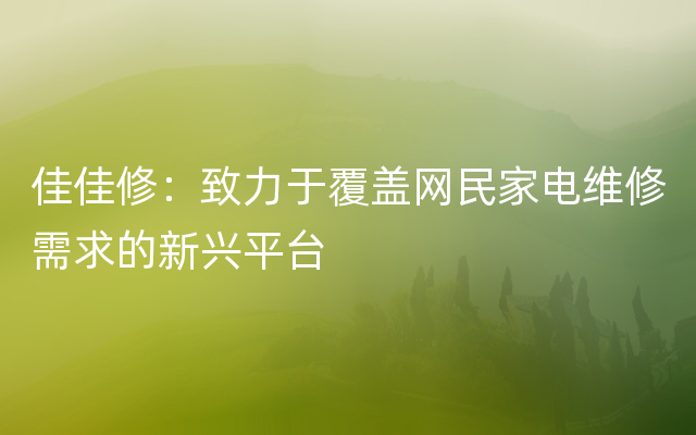 佳佳修：致力于覆盖网民家电维修需求的新兴平台