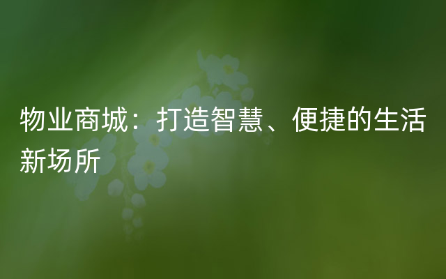 物业商城：打造智慧、便捷的生活新场所