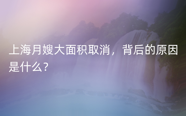 上海月嫂大面积取消，背后的原因是什么？