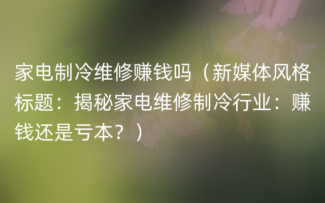 家电制冷维修赚钱吗（新媒体风格标题：揭秘家电维修制冷行业：赚钱还是亏本？）