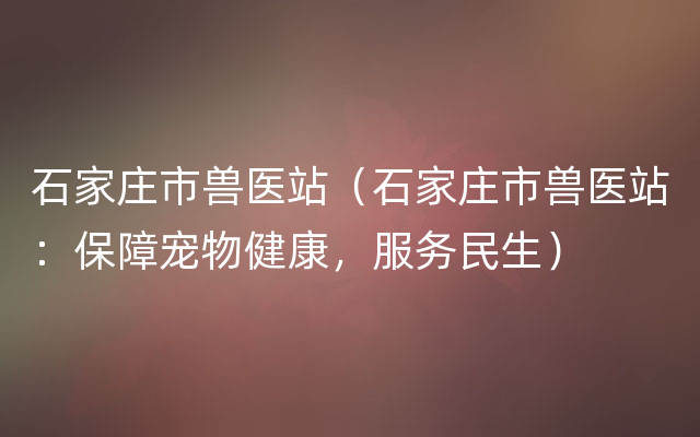 石家庄市兽医站（石家庄市兽医站：保障宠物健康，服务民生）