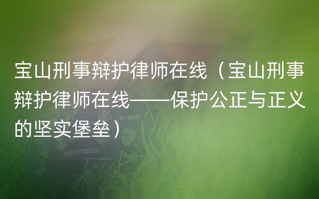 宝山刑事辩护律师在线（宝山刑事辩护律师在线——保护公正与正义的坚实堡垒）