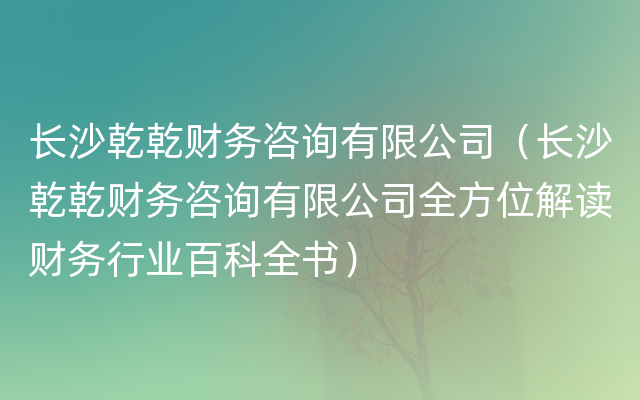 长沙乾乾财务咨询有限公司（长沙乾乾财务咨询有限公司全方位解读财务行业百科全书）