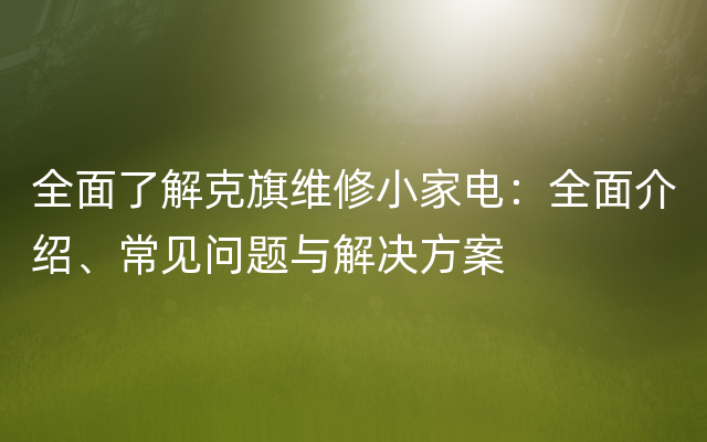 全面了解克旗维修小家电：全面介绍、常见问题与解决方案