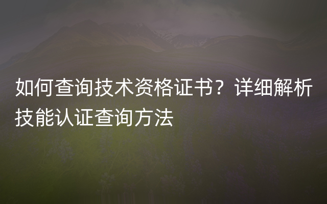 如何查询技术资格证书？详细解析技能认证查询方法