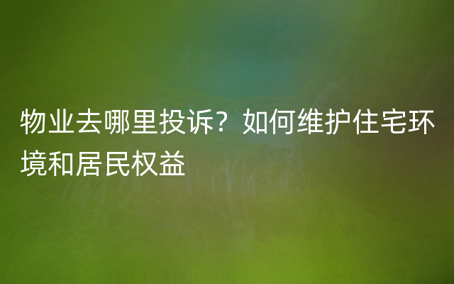 物业去哪里投诉？如何维护住宅环境和居民权益