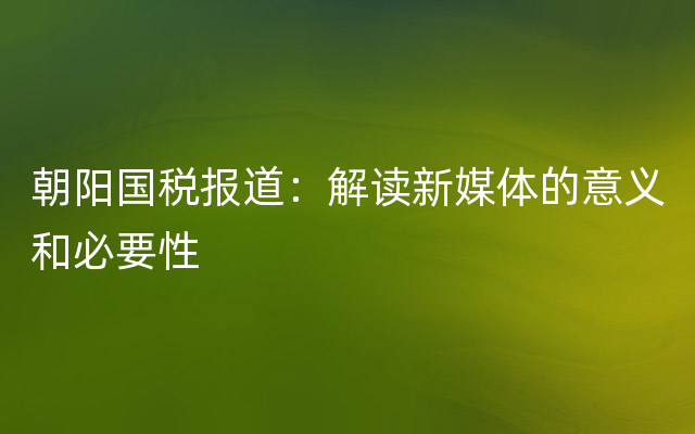 朝阳国税报道：解读新媒体的意义和必要性