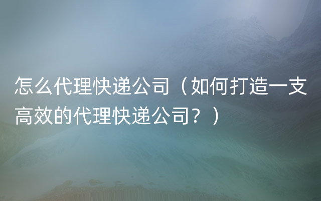 怎么代理快递公司（如何打造一支高效的代理快递公司？）