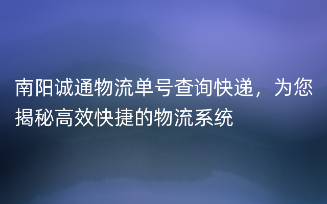 南阳诚通物流单号查询快递，为您揭秘高效快捷的物流系统