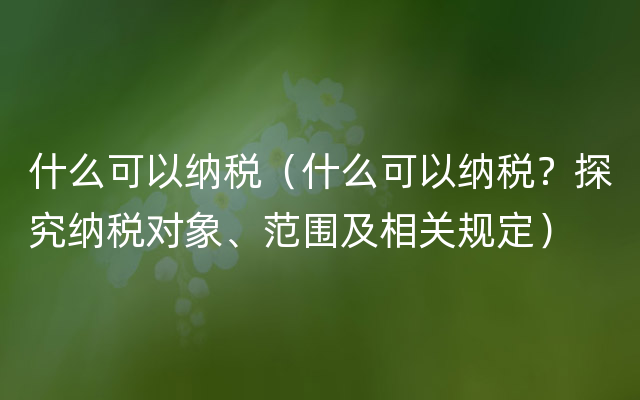 什么可以纳税（什么可以纳税？探究纳税对象、范围及相关规定）