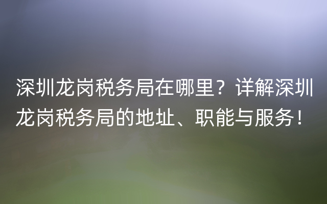 深圳龙岗税务局在哪里？详解深圳龙岗税务局的地址、职能与服务！