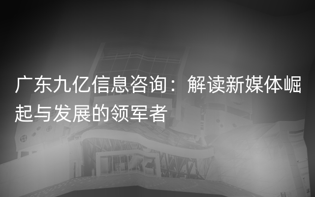 广东九亿信息咨询：解读新媒体崛起与发展的领军者