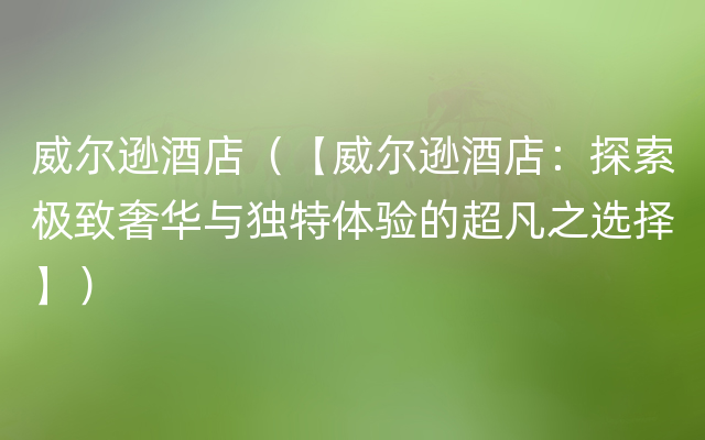 威尔逊酒店（【威尔逊酒店：探索极致奢华与独特体验的超凡之选择】）